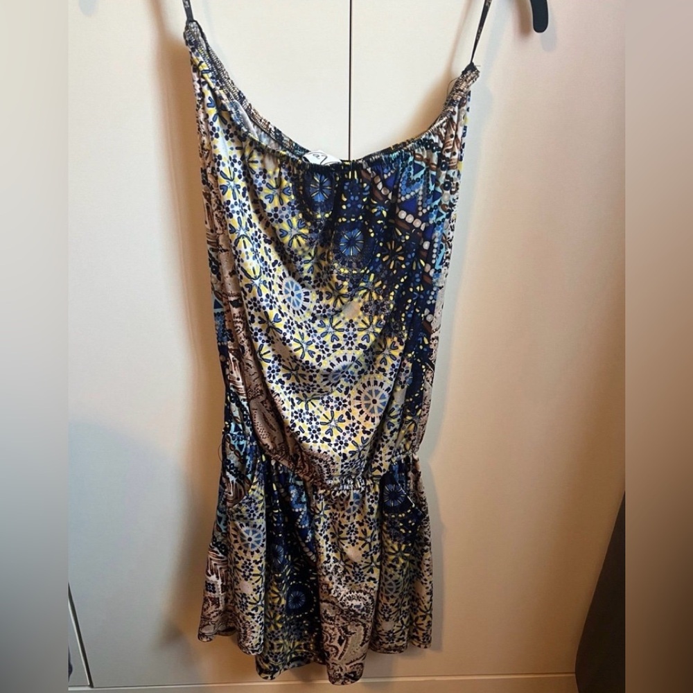 Sleeveless Summer Romper in Blue, Yellow & Cream Boho Vibe